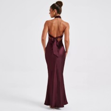 Backless Tie Up Solid Color Maxi Dress GWSD-1993425