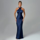 Backless Tie Up Solid Color Maxi Dress GWSD-1993425
