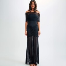 Off Shoulder Pleated Mesh Patchwork Dress 2 Piece Set GWSD-D1993943