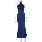 Backless Tie Up Solid Color Maxi Dress GWSD-1993425