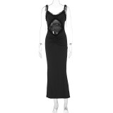 Sleeveless Hollow Out Solid Color Maxi Dress GWSD-D1993475