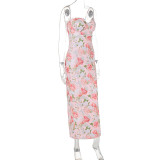 Print Sling Slim Split Maxi Dress GWSD-D1993529