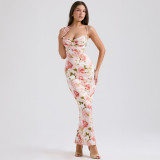 Print Sling Slim Split Maxi Dress GWSD-D1993529