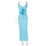 Sleeveless Hollow Out Solid Color Maxi Dress GWSD-D1993475