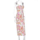Halter Print Slim Off Shoulder Maxi Dress GWSD-D1992152
