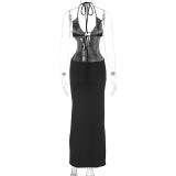 Sexy Halterneck Solid Color Maxi Dress GWSD-1992874