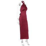 Backless Tie Up Solid Color Maxi Dress GWSD-1993425