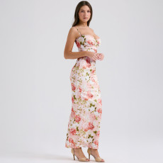 Print Sling Slim Split Maxi Dress GWSD-D1993529