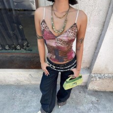 Contast Color Patchwork V Neck Tops GWSD-T1994442
