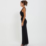 Sleeveless Hollow Out Solid Color Maxi Dress GWSD-D1993475