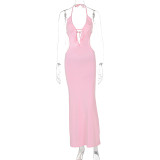 Sexy Halterneck Solid Color Maxi Dress GWSD-1992874
