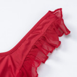 Solid Color Ruffles Patchwork Split Maxi Dress GWSD-D1992300