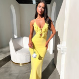 Sexy Halterneck Solid Color Maxi Dress GWSD-1992874