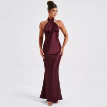 Backless Tie Up Solid Color Maxi Dress GWSD-1993425