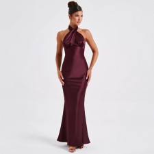 Backless Tie Up Solid Color Maxi Dress GWSD-1993425