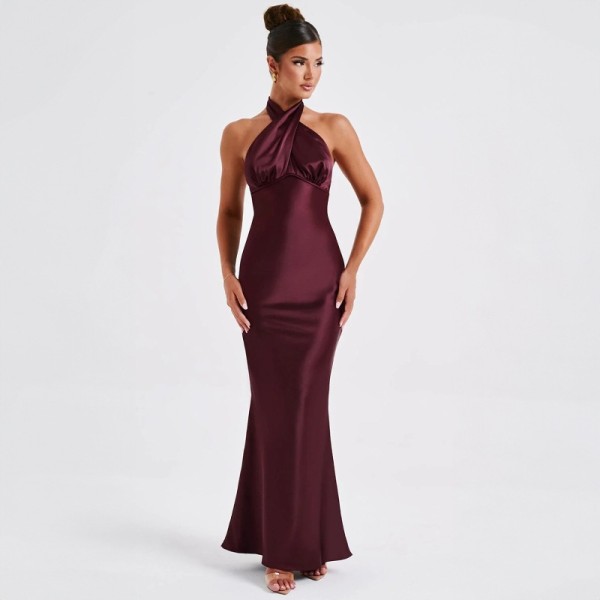 Backless Tie Up Solid Color Maxi Dress GWSD-1993425