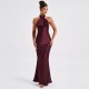 Backless Tie Up Solid Color Maxi Dress GWSD-1993425