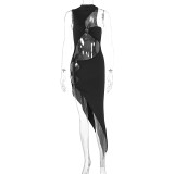 Sleeveless Hollow Out Split Irregular Midi Dress GWSD-D1992954