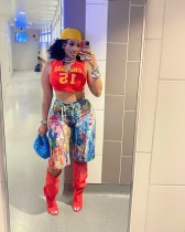 Fashion Painted Straight Shorts OLYF-6185