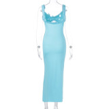 Sleeveless Hollow Out Solid Color Maxi Dress GWSD-D1993475