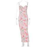 Print Sling Slim Split Maxi Dress GWSD-D1993529