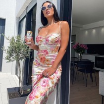 Halter Print Slim Off Shoulder Maxi Dress GWSD-D1992152