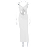 Sleeveless Hollow Out Solid Color Maxi Dress GWSD-D1993475