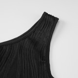 Stripe Print Slash Shoulder Hollow Out Midi Dress GWSD-D1992345