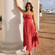 Floral Print Halter Split Maxi Dress GWSD-D1993537