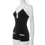 Contrast Color V Neck Backless Romper GDSF-J25RP090