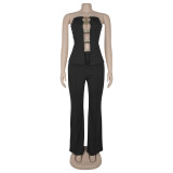 Sexy Wrap Chest Top And Staight Pants 2 Piece Set  BY-7367