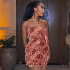 Sexy Ruffles Mesh Tube Top Dress GDSF-J25DS062