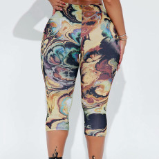 Sexy Print Tight High Waist Seventh Pants GDSF-JJ25PT079
