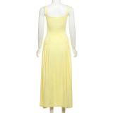Sleeveless Square Neck Solid Maxi Dress XEF-K24D69835