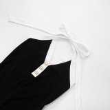 Contrast Color V Neck Backless Romper GDSF-J25RP090