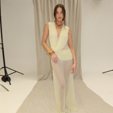 Solid Color Mesh See Through Maxi Dress XEF-K25D71270