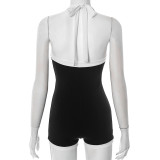 Contrast Color V Neck Backless Romper GDSF-J25RP090