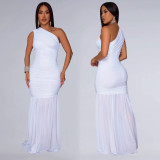Solid Color Slash Shoulder Maxi Dress BY-7370