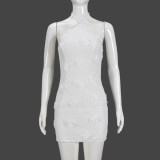 Solid Color Halterneck Backless Mini Dress GNZD-32293DBY