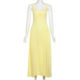 Sleeveless Square Neck Solid Maxi Dress XEF-K24D69835