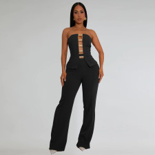 Sexy Wrap Chest Top And Staight Pants 2 Piece Set  BY-7367