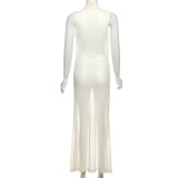 Solid Color Mesh See Through Maxi Dress XEF-K25D71270