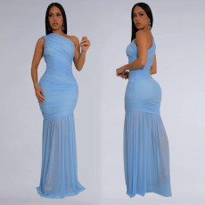 Solid Color Slash Shoulder Maxi Dress BY-7370