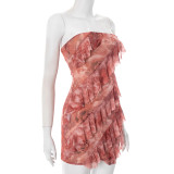 Sexy Ruffles Mesh Tube Top Dress GDSF-J25DS062