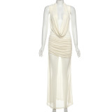 Solid Color Mesh See Through Maxi Dress XEF-K25D71270