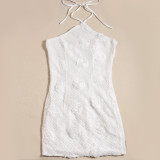 Solid Color Halterneck Backless Mini Dress GNZD-32293DBY