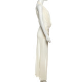 Solid Color Mesh See Through Maxi Dress XEF-K25D71270