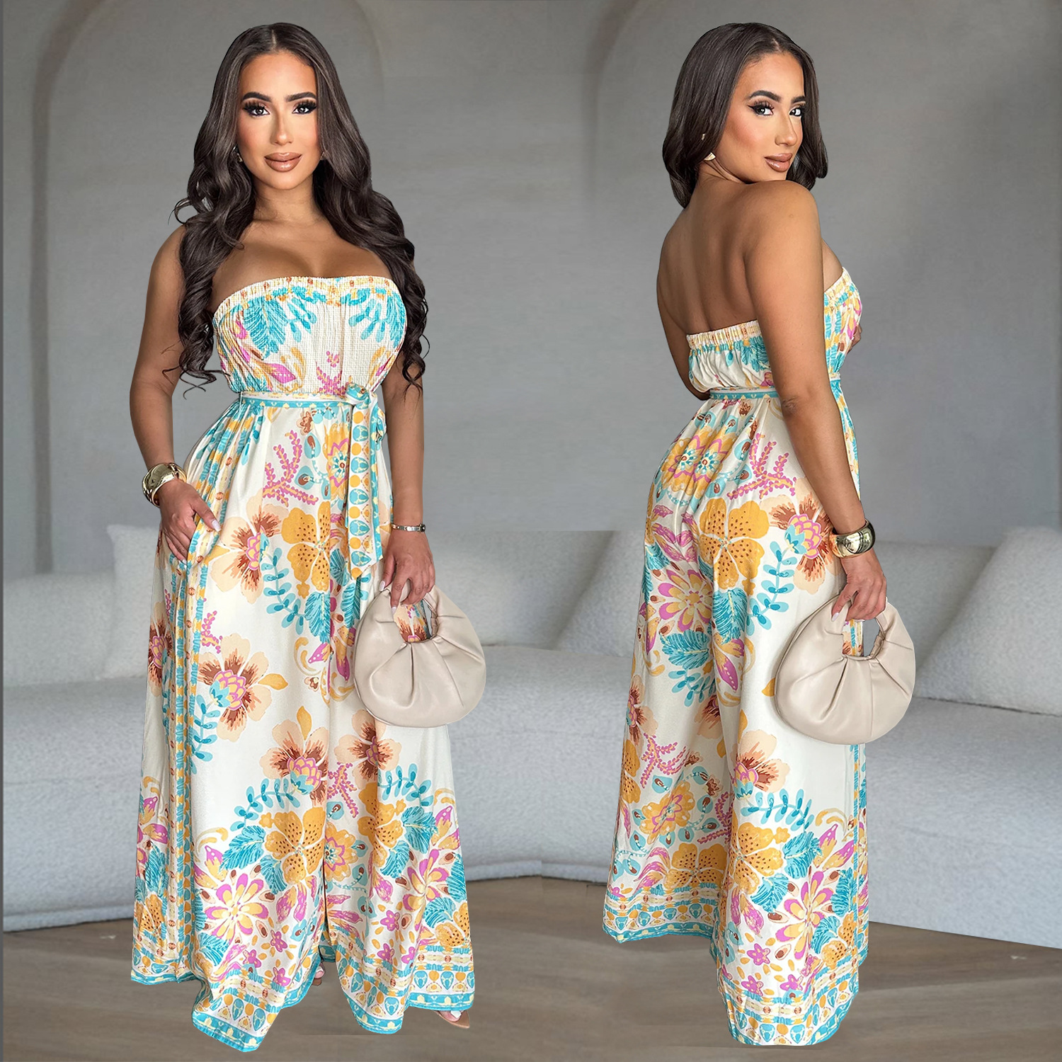 Multi Color Backless Sexy Jumpsuit