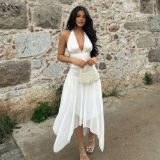 Deep V Neck Backless Mesh Long Dress GLRF-WDD34814