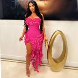 Sexy Solid Color Off Shoulder Ruffle Mini Dress AIL-262